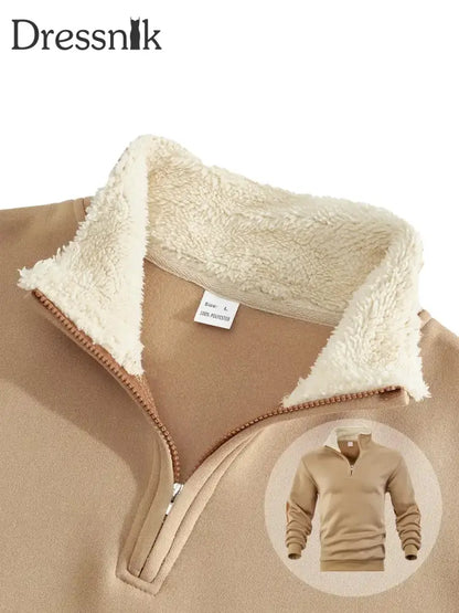 Herren einfarbiger Pullover mit Half-Zip-Pelz kragen