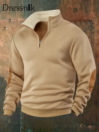 Herren einfarbiger Pullover mit Half-Zip-Pelz kragen Khaki / S