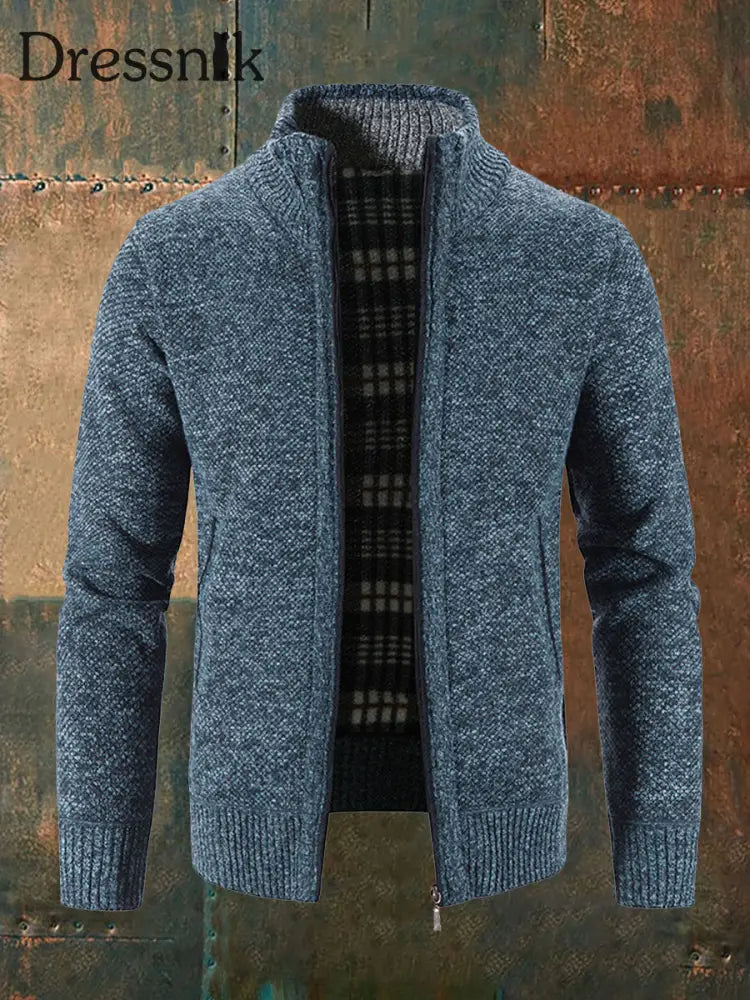 Herren einfarbiger Strickjacke mit Reiß verschluss Dunkelblau-Grau / M