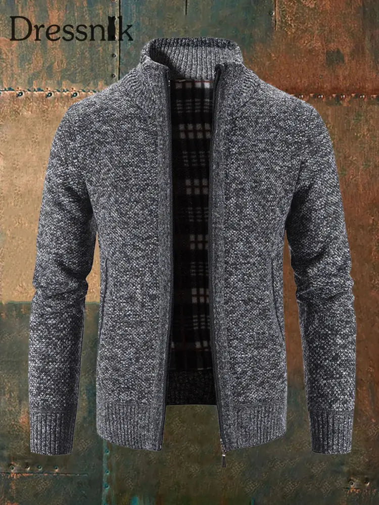 Herren einfarbiger Strickjacke mit Reiß verschluss Dunkelgrau / M