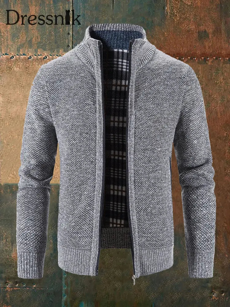 Herren einfarbiger Strickjacke mit Reiß verschluss Hellgrau / M