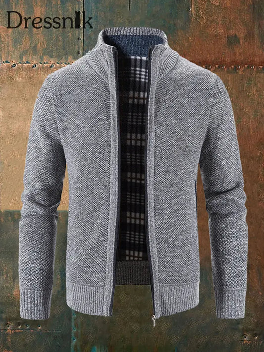 Herren einfarbiger Strickjacke mit Reiß verschluss Hellgrau / M