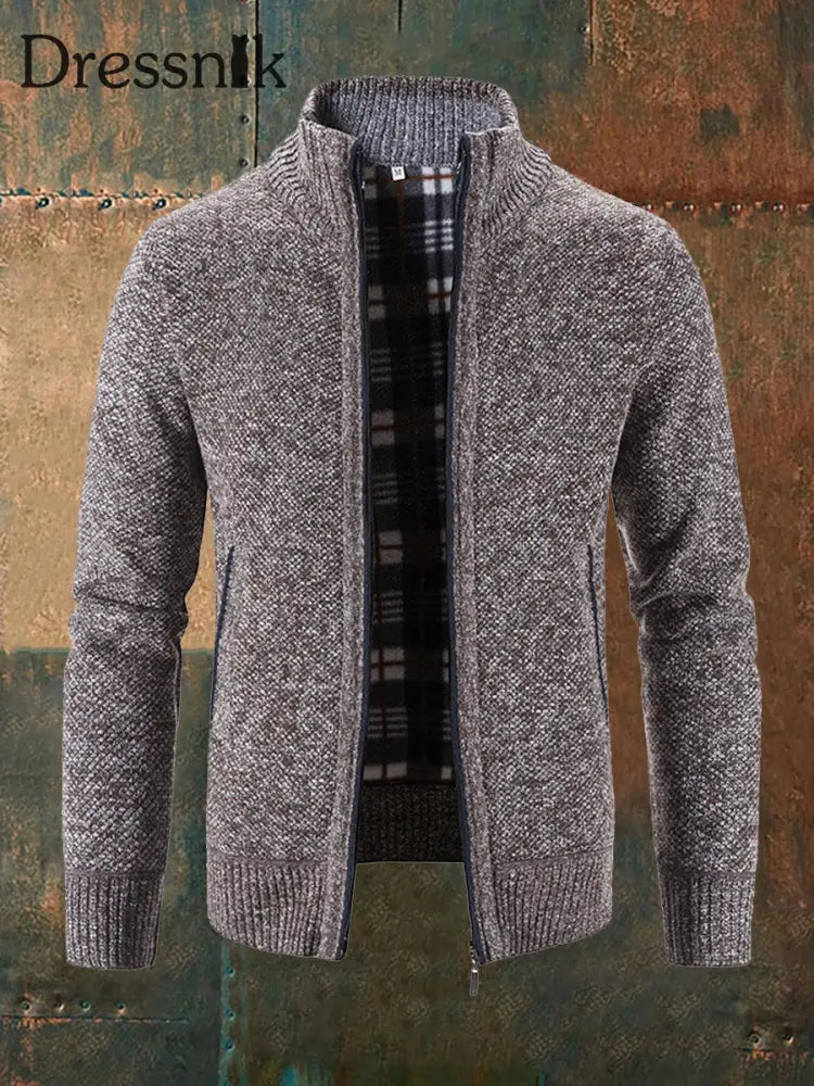 Herren einfarbiger Strickjacke mit Reiß verschluss Kaffee / M