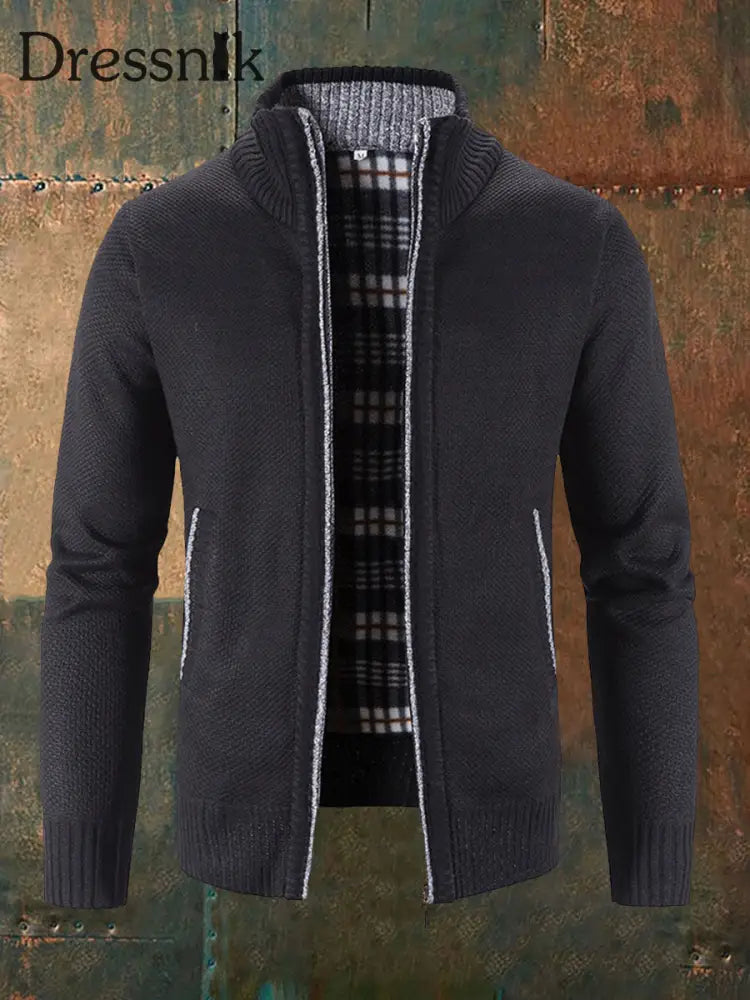 Herren einfarbiger Strickjacke mit Reiß verschluss Schwarz / M