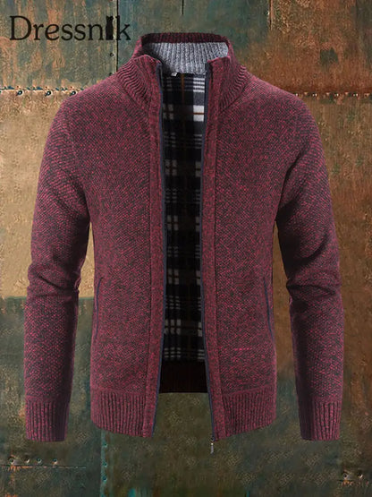 Herren einfarbiger Strickjacke mit Reiß verschluss Weinrot / M