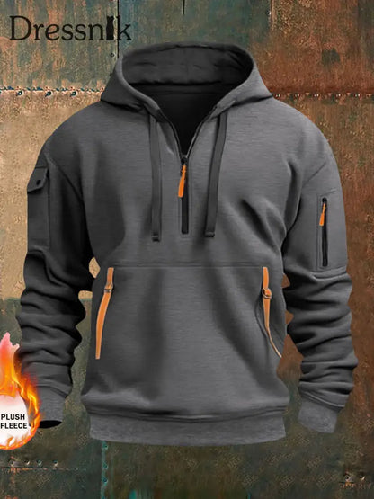Herren Einfarbiger Taschen-Plüsch-Fleece-Hoodie Dunkelgrau / S