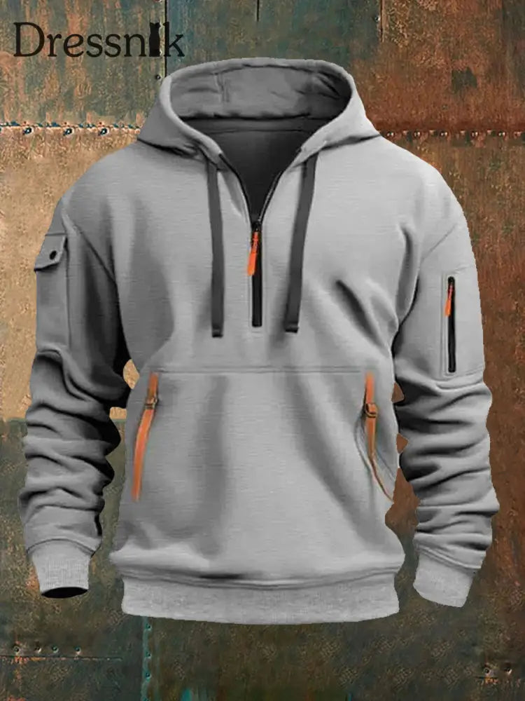 Herren Einfarbiger Taschen-Plüsch-Fleece-Hoodie Hellgrau / S
