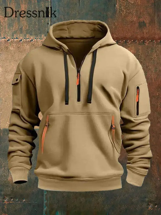 Herren Einfarbiger Taschen-Plüsch-Fleece-Hoodie Khaki / S