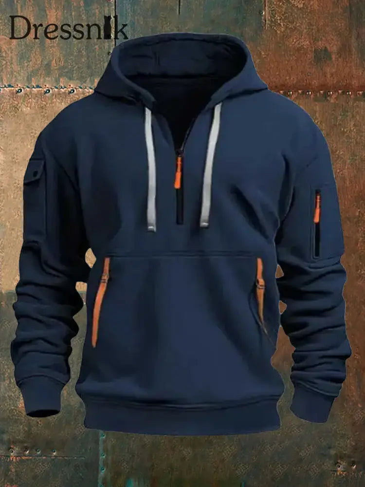 Herren Einfarbiger Taschen-Plüsch-Fleece-Hoodie Marineblau / S