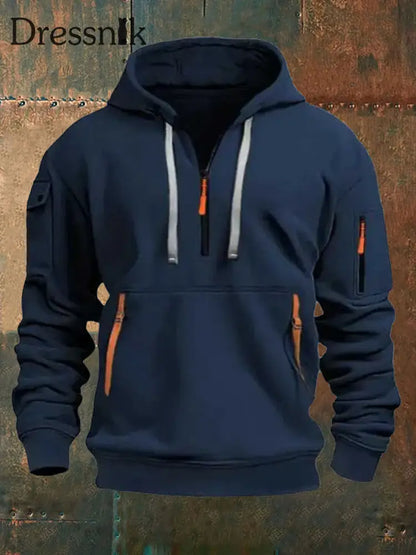 Herren Einfarbiger Taschen-Plüsch-Fleece-Hoodie Marineblau / S