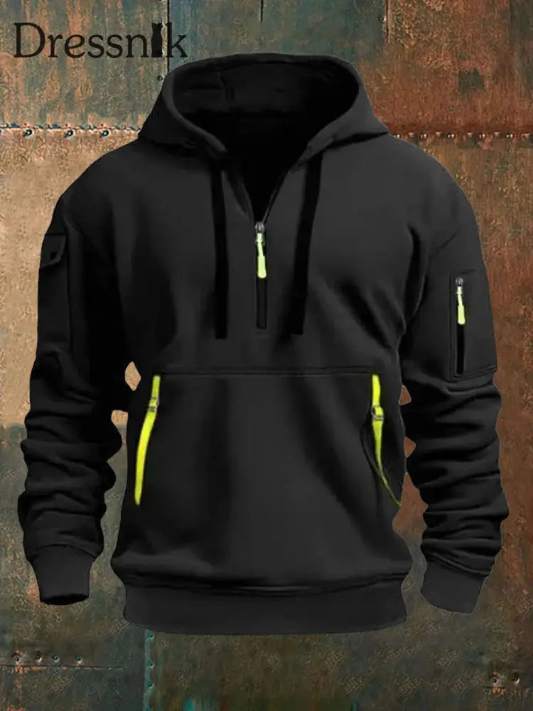 Herren Einfarbiger Taschen-Plüsch-Fleece-Hoodie Schwarz / S