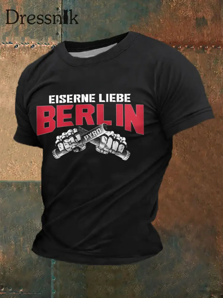 Herren Eiserne Liebe Berlin Imitation Baumwoll-Kurzarm-T-Shirt Schwarz / S