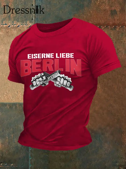 Herren Eiserne Liebe Berlin Imitation Baumwoll-Kurzarm-T-Shirt Tiefrot / S