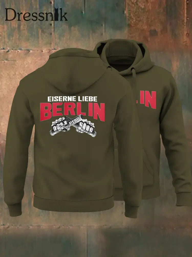 Herren Eiserne Liebe Berlin Kapuzen-Sweatshirt Armee grün / S