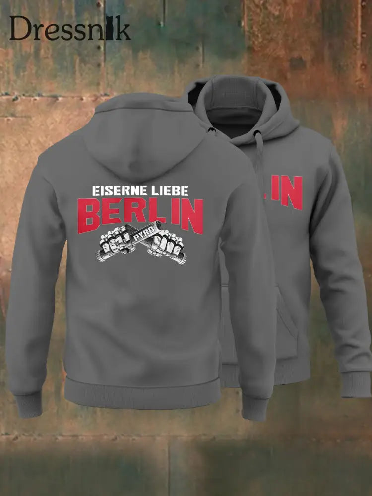Herren Eiserne Liebe Berlin Kapuzen-Sweatshirt Grau / S