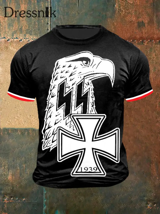 Herren Eisernes Kreuz und Adler Print Vintage Mode Kurzarm T-Shirt Schwarz / S