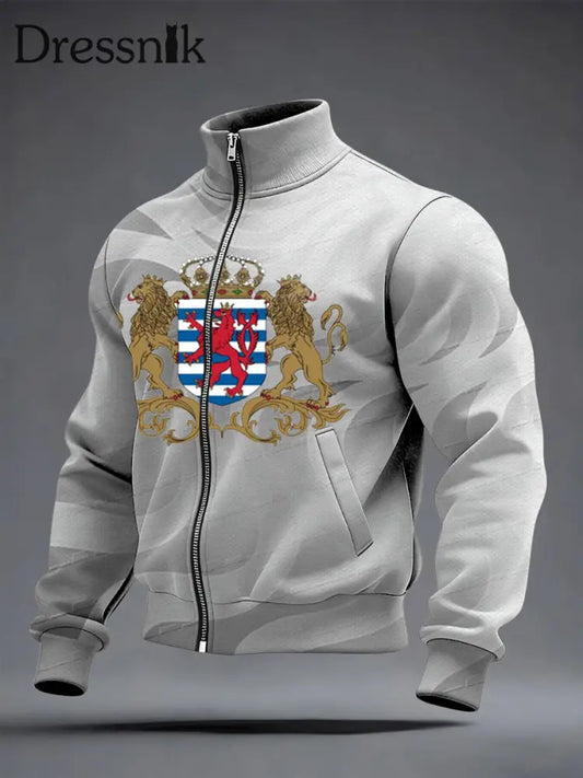 Herren Elegante Luxemburger Jacke mit Reiß verschluss & Löwen mehrfarbig / S