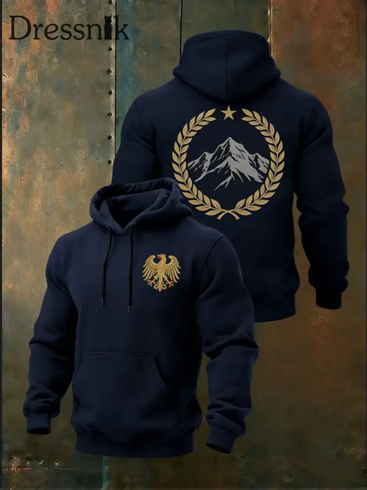 Herren Eleganter Marine Österreichi scher Adler & Gebirgs kranz Hoodie mehrfarbig / S
