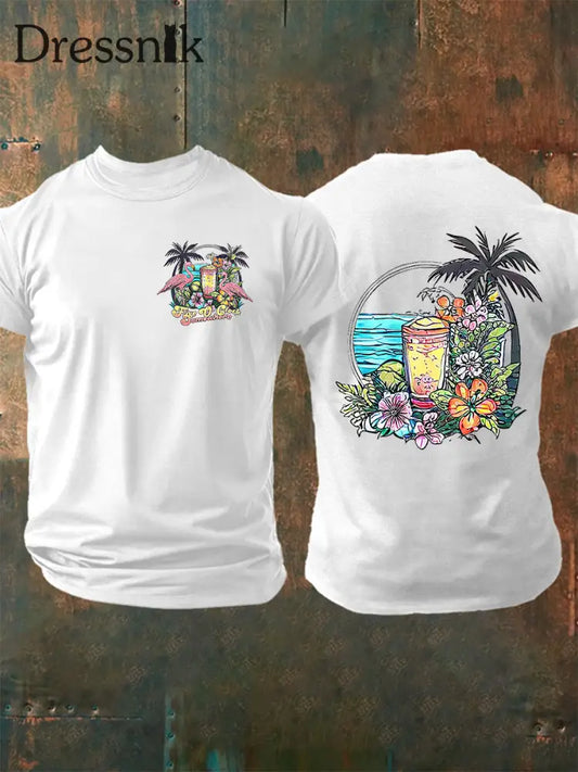 Herren Es ist 5:00 Irgendwo immer Happy Hour Paradise Parrot Print Casual Kurzarm T-Shirt Weiß / S