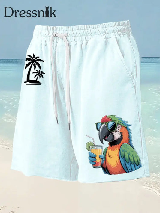 Herren Es ist 5 Uhr Irgendwo Papagei Palm Print Freizeit shorts Blau / S