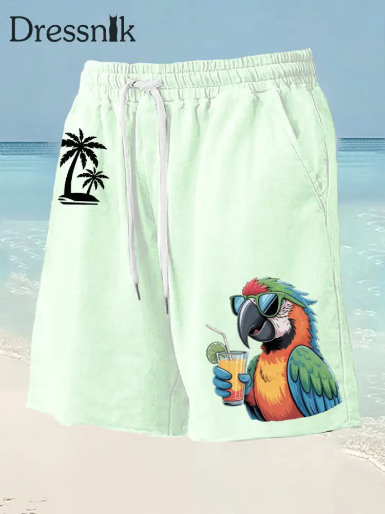 Herren Es ist 5 Uhr Irgendwo Papagei Palm Print Freizeit shorts Grün / S