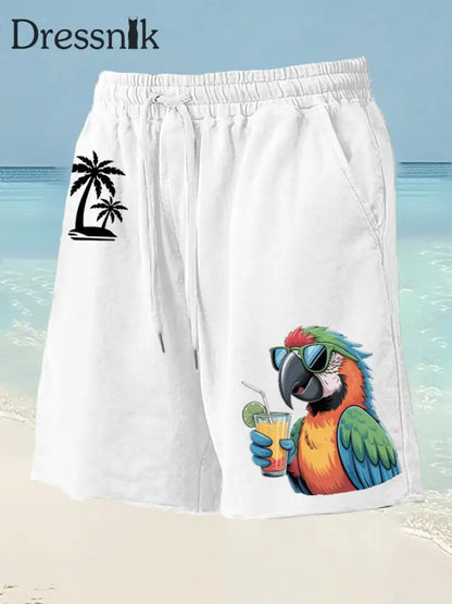 Herren Es ist 5 Uhr Irgendwo Papagei Palm Print Freizeit shorts Weiß / S