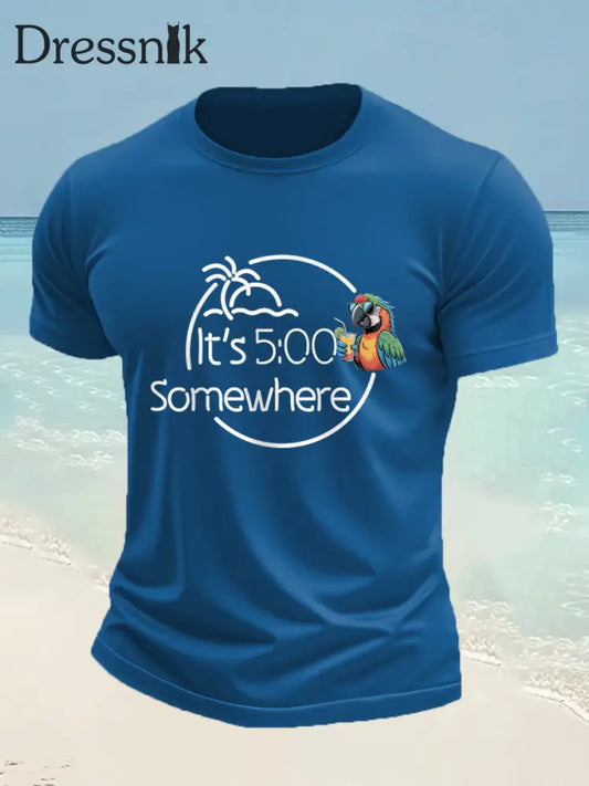 Herren Es ist 5 Uhr Irgendwo Parrot Print Casual T-Shirt Blau / S