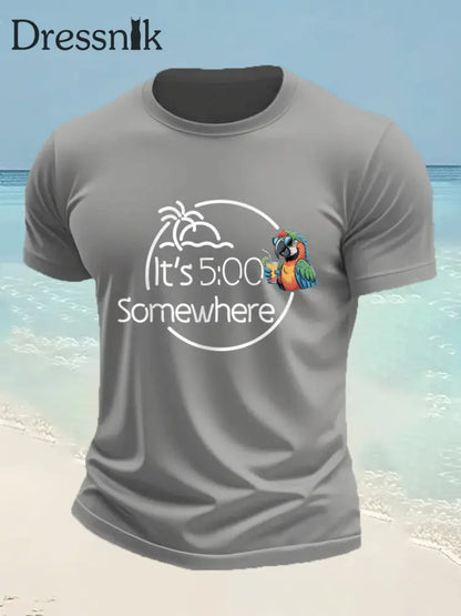 Herren Es ist 5 Uhr Irgendwo Parrot Print Casual T-Shirt Hellgrau / S