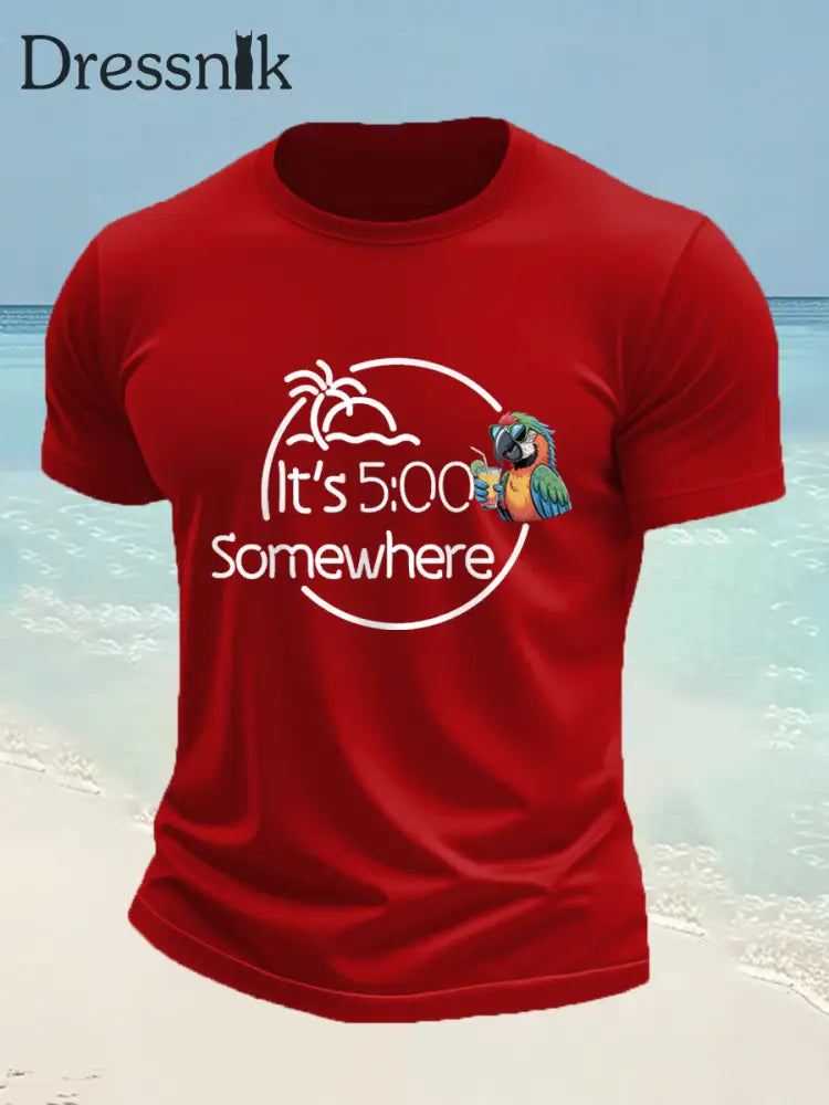 Herren Es ist 5 Uhr Irgendwo Parrot Print Casual T-Shirt Reines Rot / S