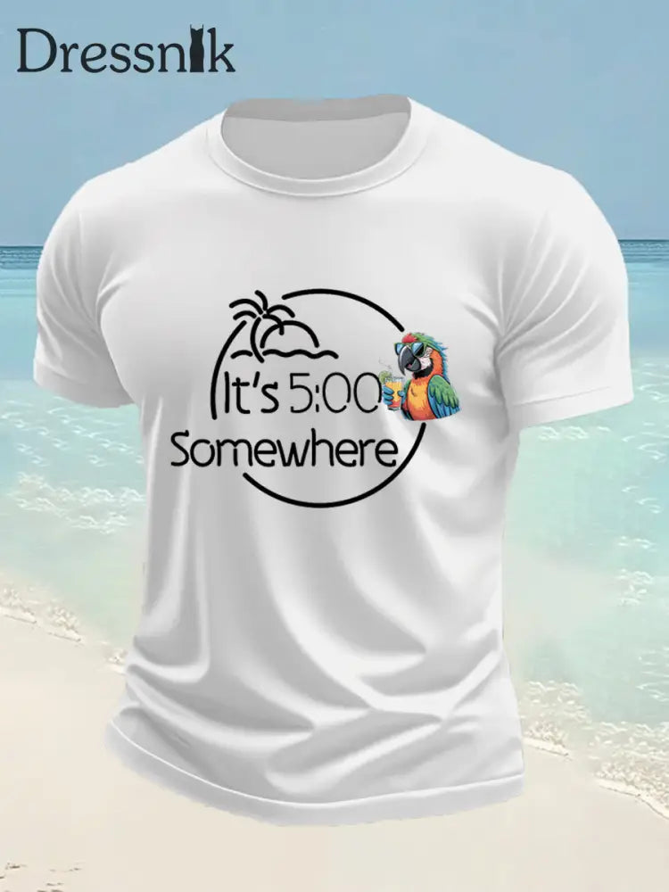 Herren Es ist 5 Uhr Irgendwo Parrot Print Casual T-Shirt Weiß / S