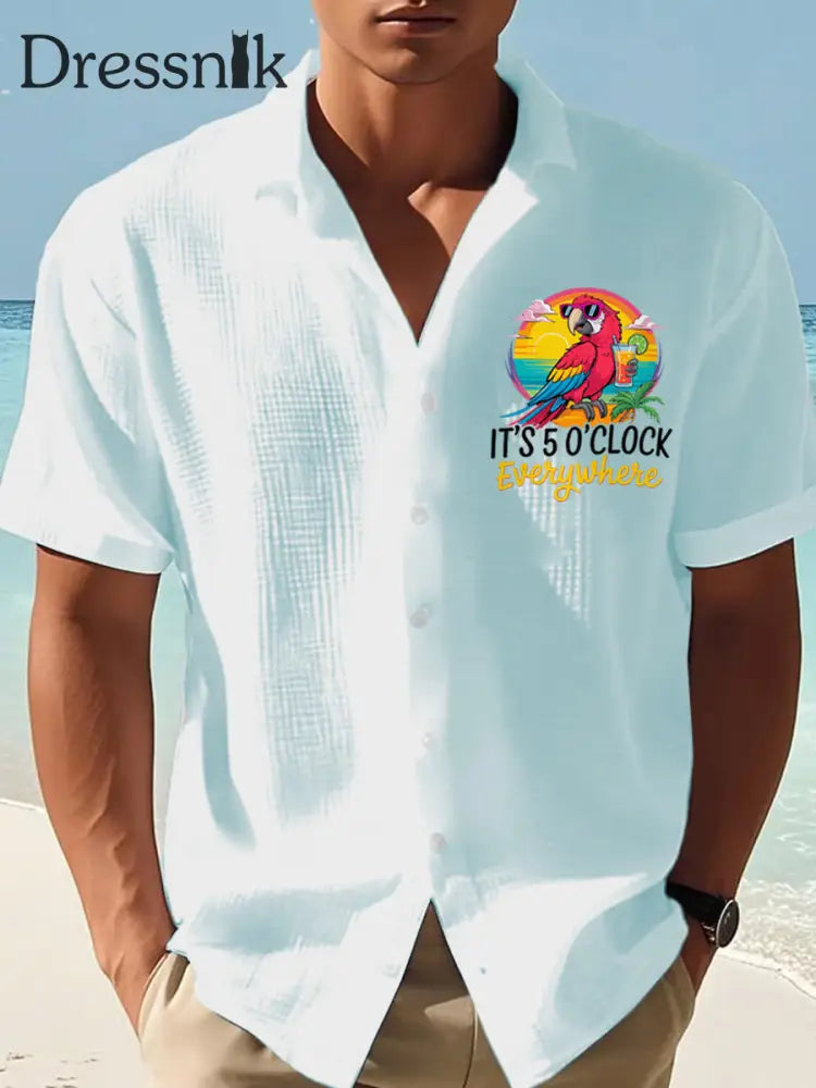 Herren Es ist 5 Uhr Irgendwo Parrot Print Casual Waffel Kurzarm Shirt Blau / S