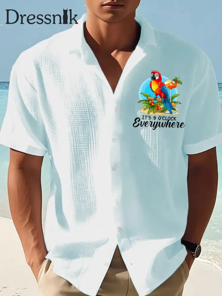 Herren Es ist 5 Uhr Irgendwo Parrot Print Casual Waffel Kurzarm Shirt Blau / S