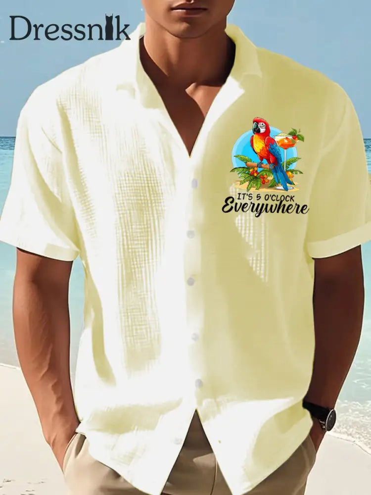 Herren Es ist 5 Uhr Irgendwo Parrot Print Casual Waffel Kurzarm Shirt Gelb / S