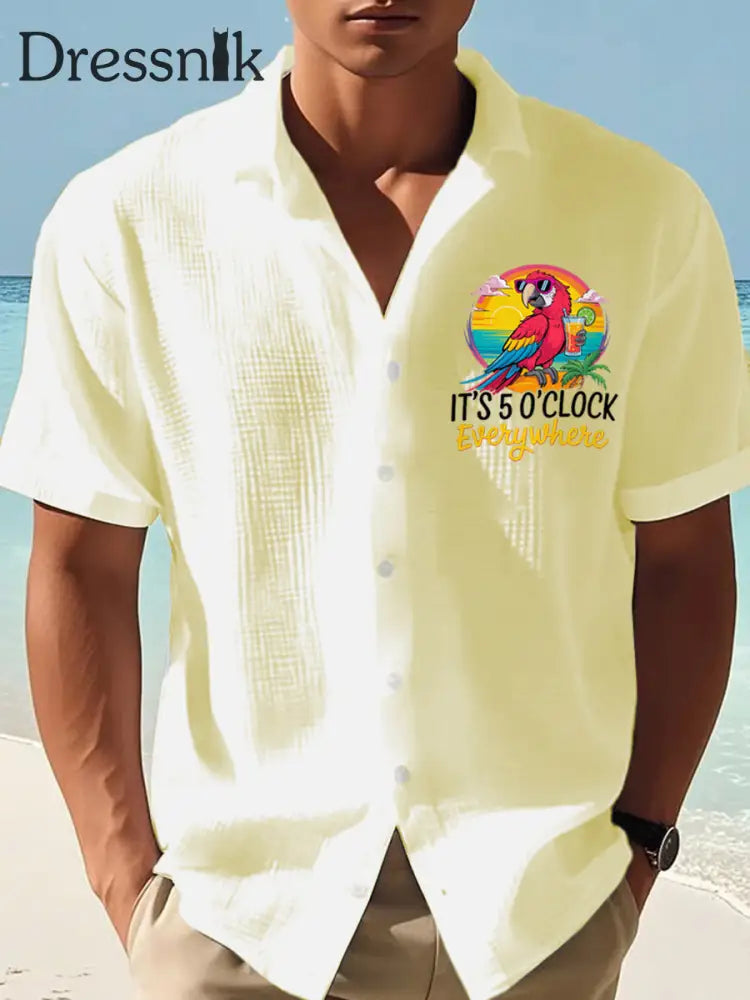 Herren Es ist 5 Uhr Irgendwo Parrot Print Casual Waffel Kurzarm Shirt Gelb / S