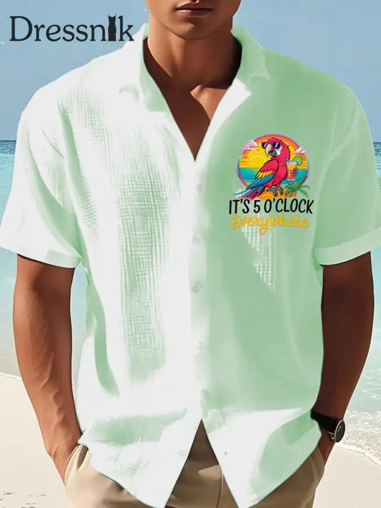 Herren Es ist 5 Uhr Irgendwo Parrot Print Casual Waffel Kurzarm Shirt Grün / S