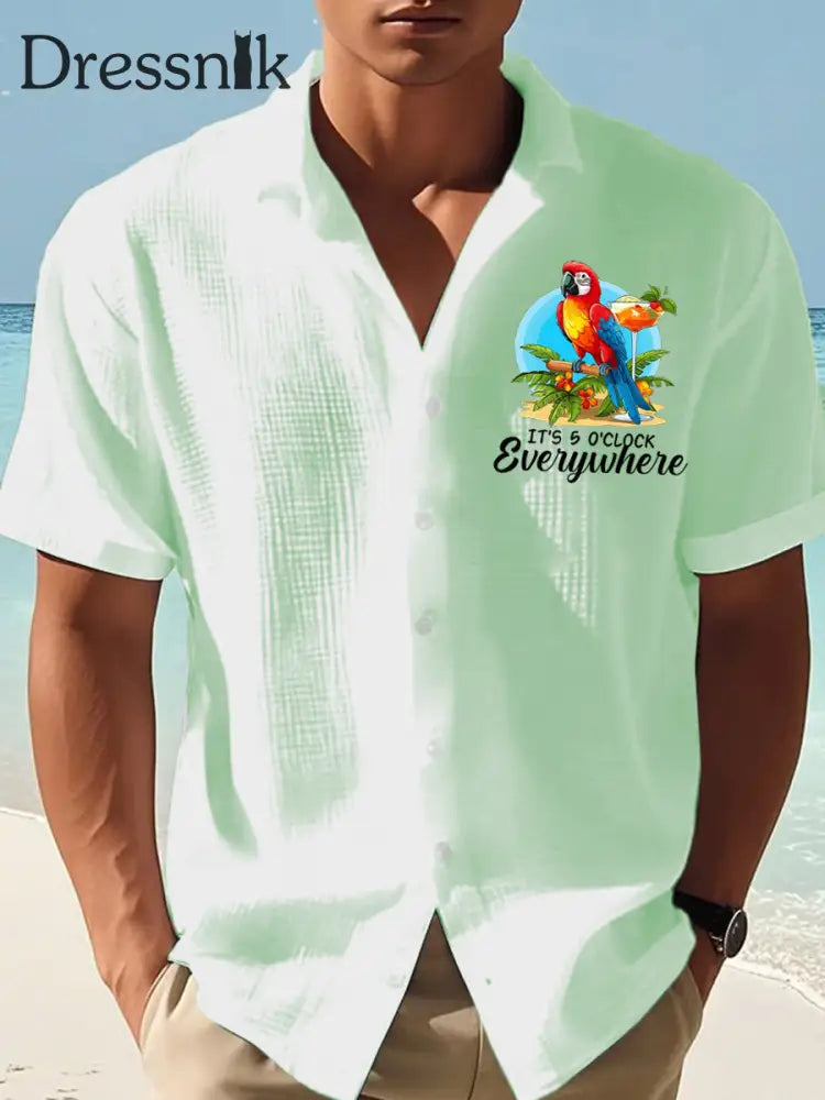 Herren Es ist 5 Uhr Irgendwo Parrot Print Casual Waffel Kurzarm Shirt Grün / S