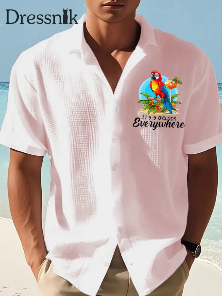 Herren Es ist 5 Uhr Irgendwo Parrot Print Casual Waffel Kurzarm Shirt Rosa / S