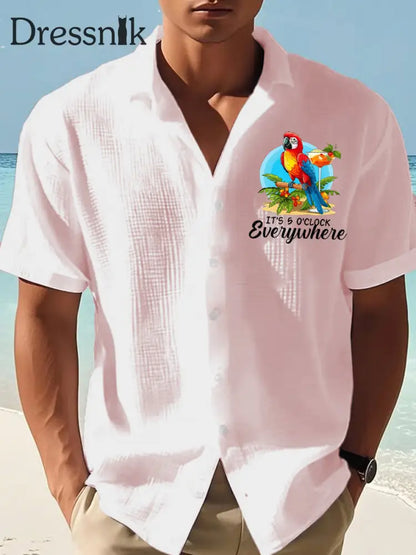 Herren Es ist 5 Uhr Irgendwo Parrot Print Casual Waffel Kurzarm Shirt Rosa / S