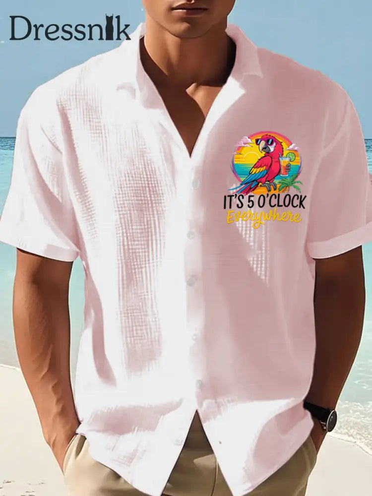 Herren Es ist 5 Uhr Irgendwo Parrot Print Casual Waffel Kurzarm Shirt Rosa / S