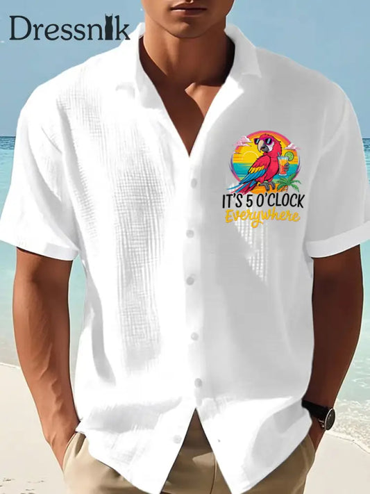 Herren Es ist 5 Uhr Irgendwo Parrot Print Casual Waffel Kurzarm Shirt Weiß / S