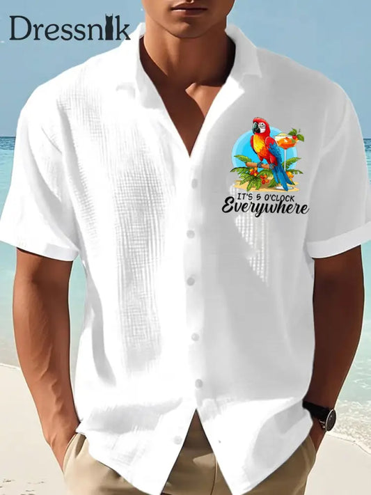 Herren Es ist 5 Uhr Irgendwo Parrot Print Casual Waffel Kurzarm Shirt Weiß / S