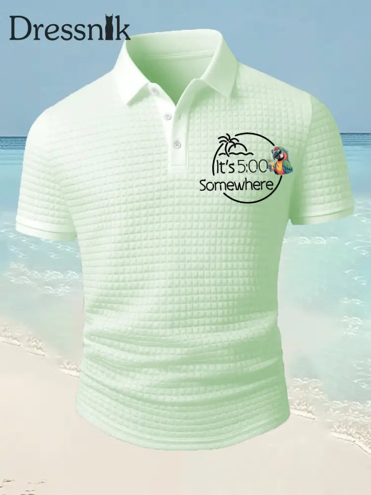 Herren Es ist 5 Uhr Irgendwo Parrot Print Casual Waffel Kurzarm Top Grün / S