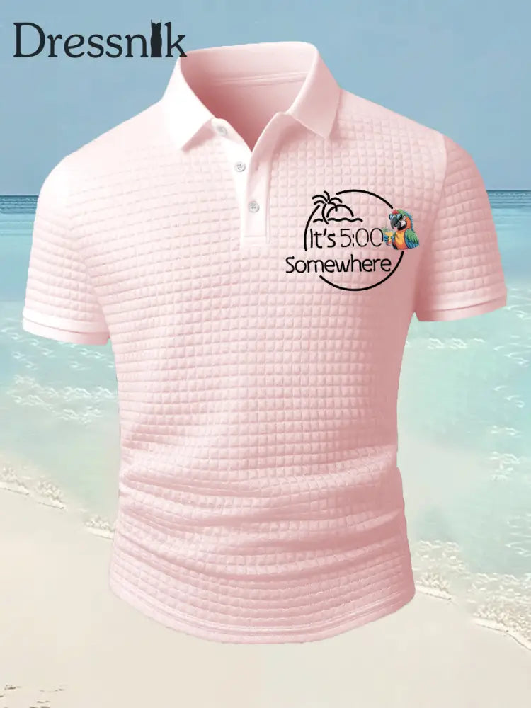 Herren Es ist 5 Uhr Irgendwo Parrot Print Casual Waffel Kurzarm Top Rosa / S