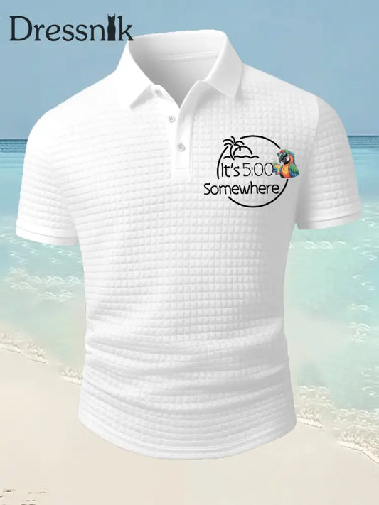 Herren Es ist 5 Uhr Irgendwo Parrot Print Casual Waffel Kurzarm Top Weiß / S