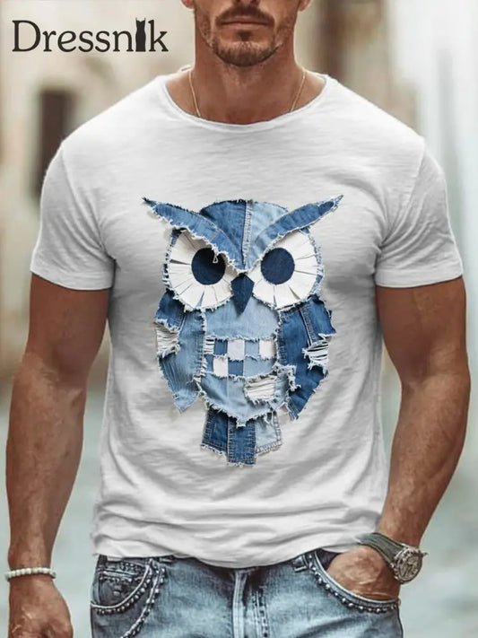 Herren Eulen muster Patchwork Kunst T-Shirt Weiß / S