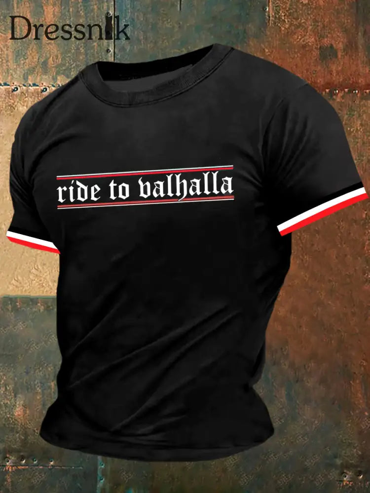 Herren fahrt zum Balhalla-Druck Vintage-Mode-Kurzarm-T-Shirt Schwarz / S