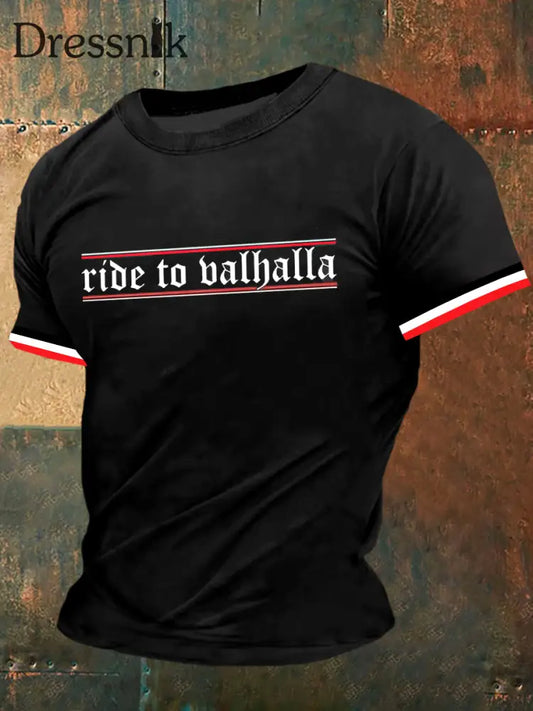 Herren fahrt zum Balhalla-Druck Vintage-Mode-Kurzarm-T-Shirt Schwarz / S