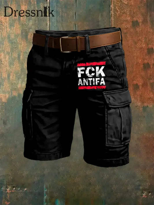 Herren FCK Antifa Kunstdruck Overalls Shorts Schwarz / S