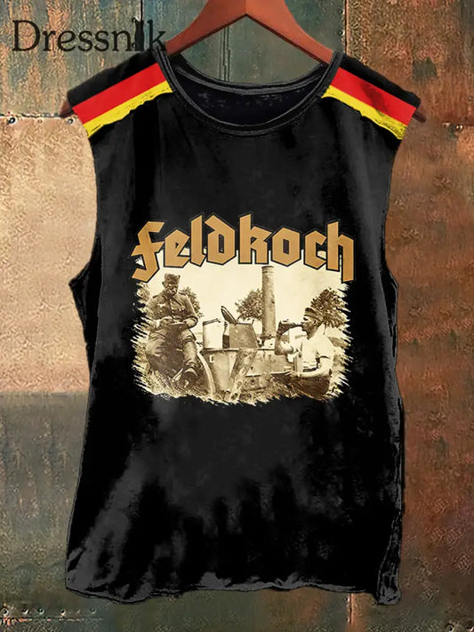Herren Feldkoch Print Vintage Mode Ärmelloses Tank Top Schwarz / S