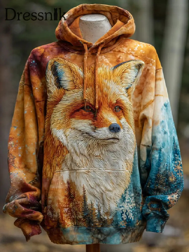 Herren Fox Art Print Casual Hoodie als bild / S
